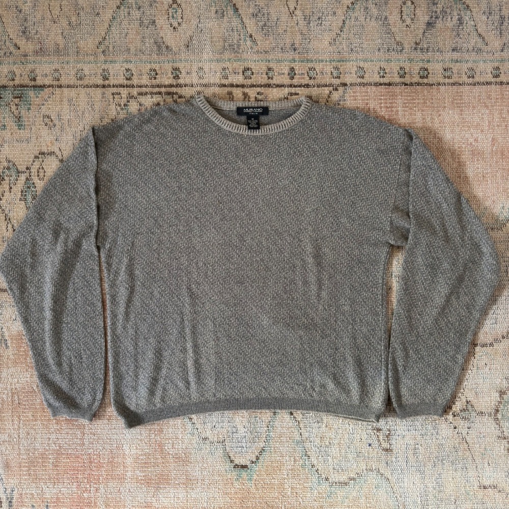 Murano Italia Mens Grey Textured Cotton Linen Blend Crewneck Sweater‎ Size M